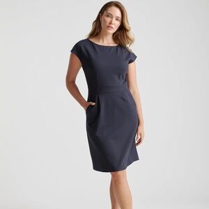 Quince Ultra-Stretch Ponte Cap Sleeve Dress - Navy Blue - Size M